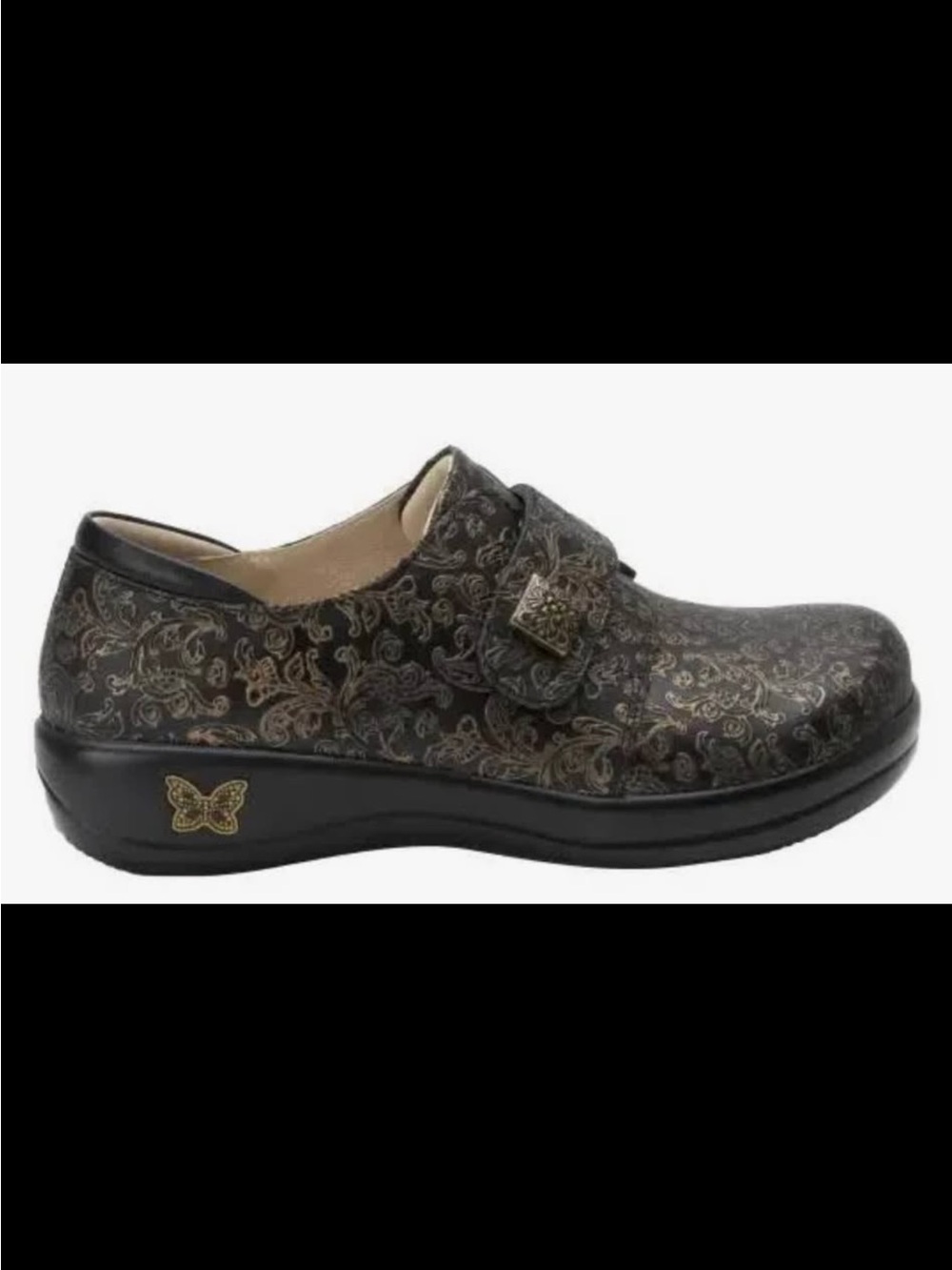 Alegria Women's BlackBronze Paisley Clog Butterfly Accent size 37/7 US nursing